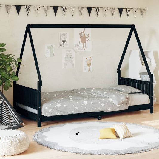 Kinderbedframe 90x190 cm massief grenenhout zwart is nu te koop bij PeponiXL, paradijselijk wonen!
