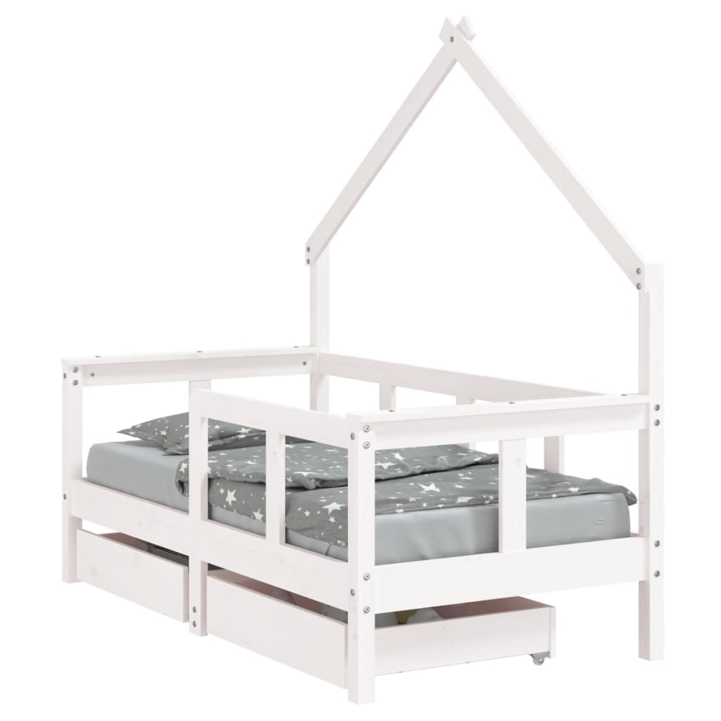 Kinderbedframe met lades 70x140 cm massief grenenhout wit is nu te koop bij PeponiXL, paradijselijk wonen!