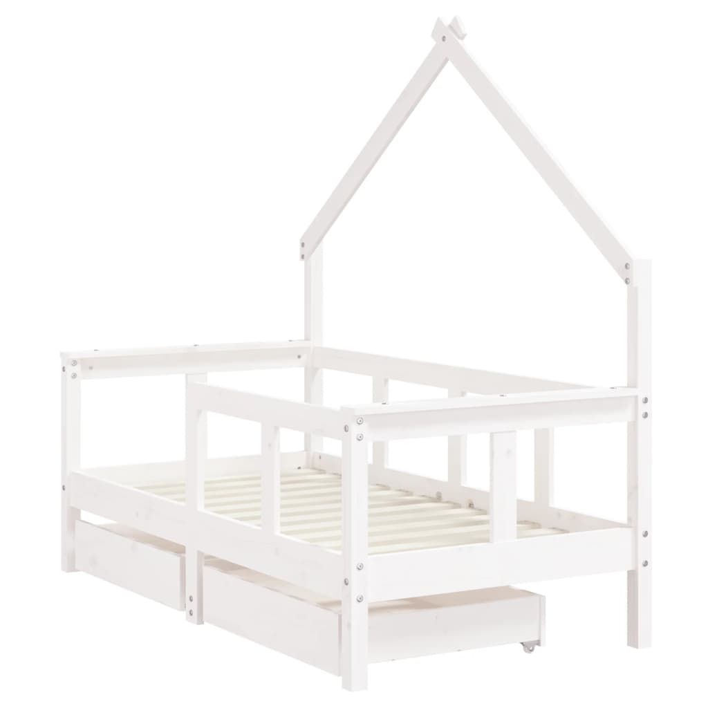 Kinderbedframe met lades 70x140 cm massief grenenhout wit is nu te koop bij PeponiXL, paradijselijk wonen!