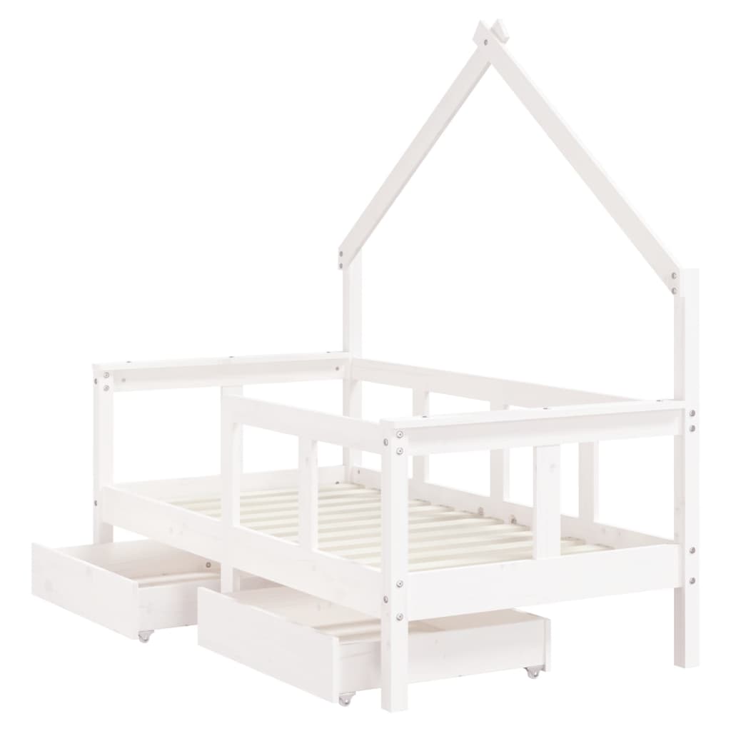 Kinderbedframe met lades 70x140 cm massief grenenhout wit is nu te koop bij PeponiXL, paradijselijk wonen!