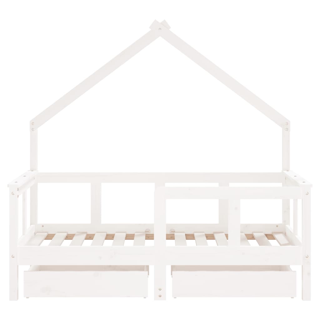 Kinderbedframe met lades 70x140 cm massief grenenhout wit is nu te koop bij PeponiXL, paradijselijk wonen!