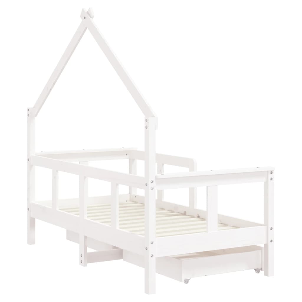 Kinderbedframe met lades 70x140 cm massief grenenhout wit is nu te koop bij PeponiXL, paradijselijk wonen!