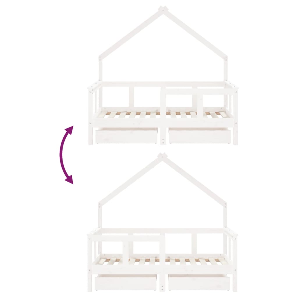 Kinderbedframe met lades 70x140 cm massief grenenhout wit is nu te koop bij PeponiXL, paradijselijk wonen!