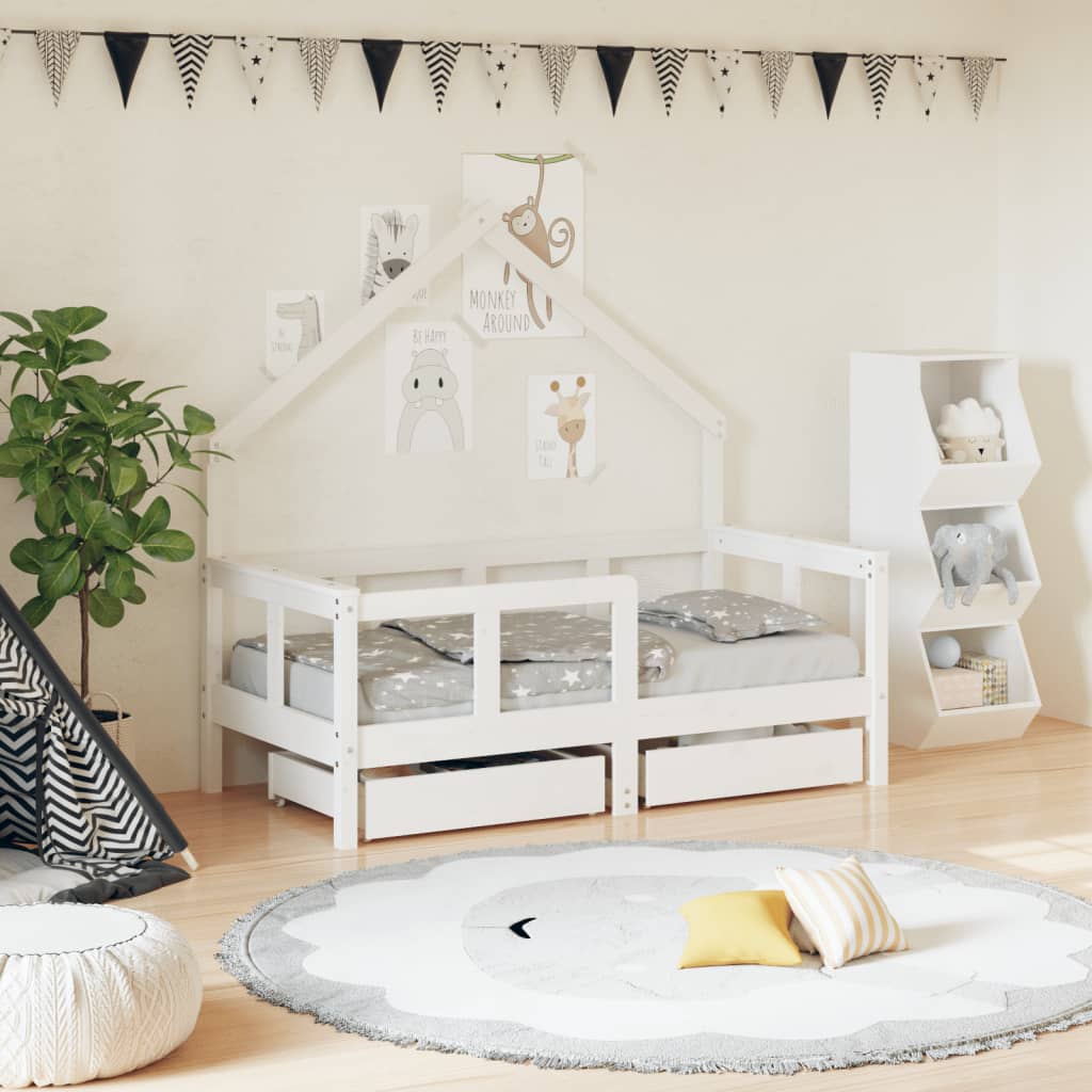 Kinderbedframe met lades 70x140 cm massief grenenhout wit is nu te koop bij PeponiXL, paradijselijk wonen!