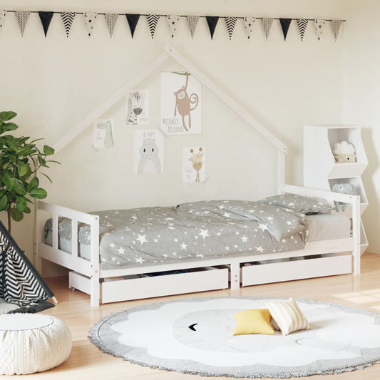 Kinderbedframe met lades 90x190 cm massief grenenhout wit is nu te koop bij PeponiXL, paradijselijk wonen!