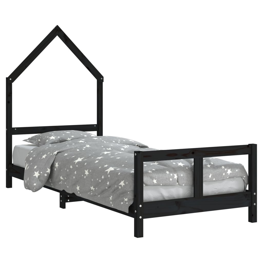 Kinderbedframe 80x200 cm massief grenenhout zwart is nu te koop bij PeponiXL, paradijselijk wonen!