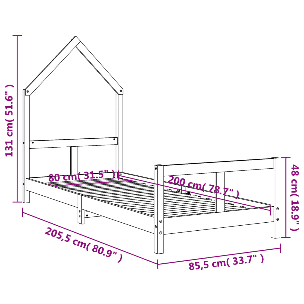 Kinderbedframe 80x200 cm massief grenenhout zwart is nu te koop bij PeponiXL, paradijselijk wonen!