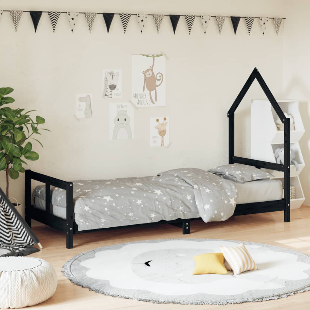 Kinderbedframe 80x200 cm massief grenenhout zwart is nu te koop bij PeponiXL, paradijselijk wonen!