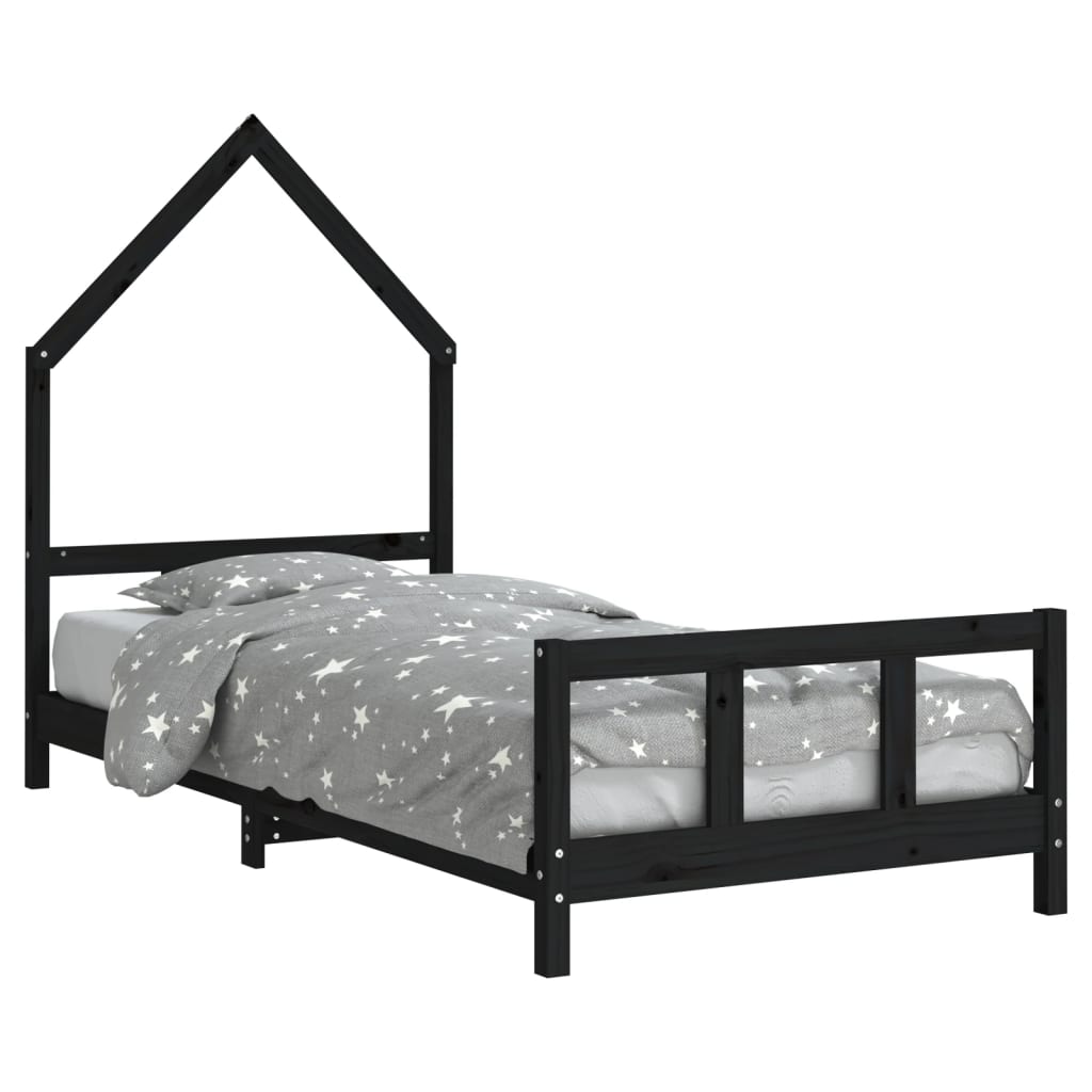 Kinderbedframe 90x200 cm massief grenenhout zwart is nu te koop bij PeponiXL, paradijselijk wonen!