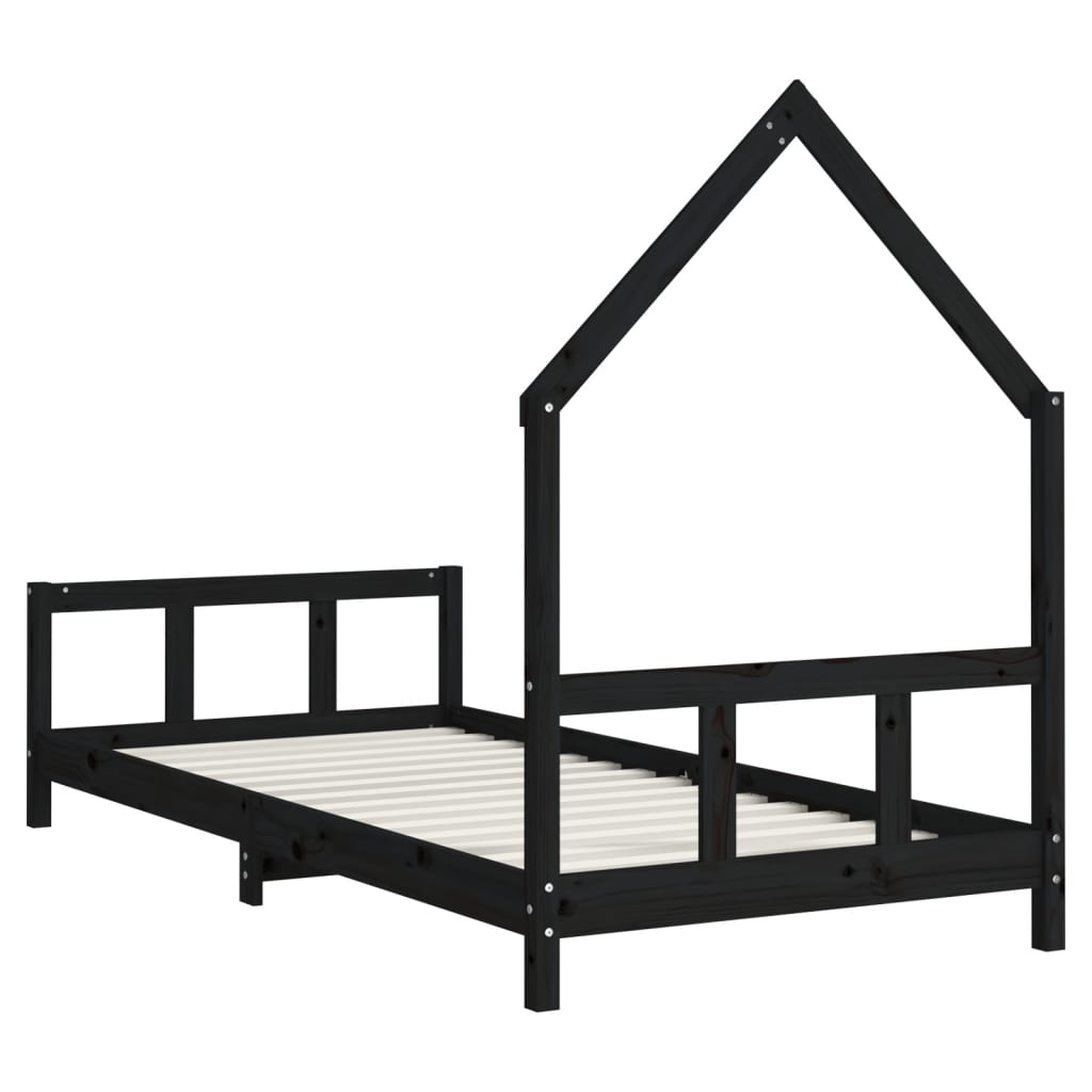 Kinderbedframe 90x200 cm massief grenenhout zwart is nu te koop bij PeponiXL, paradijselijk wonen!