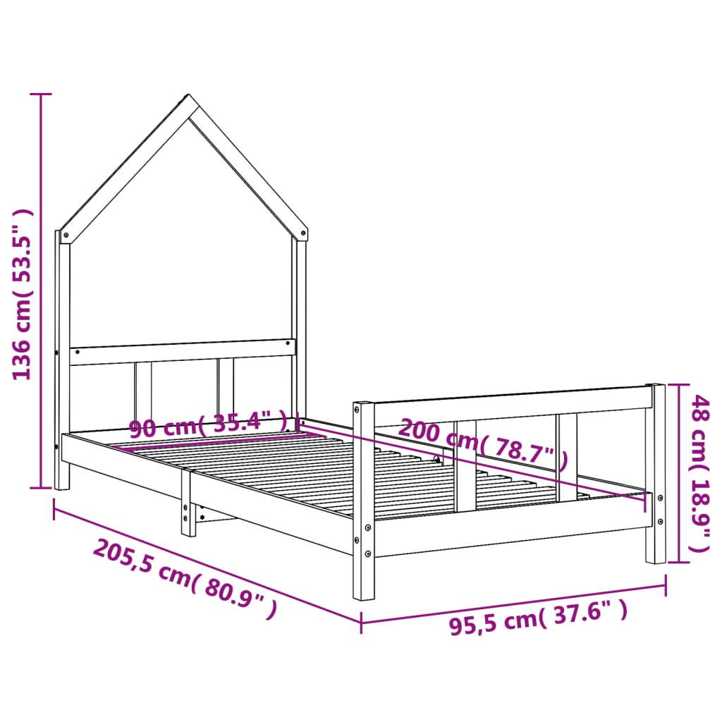 Kinderbedframe 90x200 cm massief grenenhout zwart is nu te koop bij PeponiXL, paradijselijk wonen!