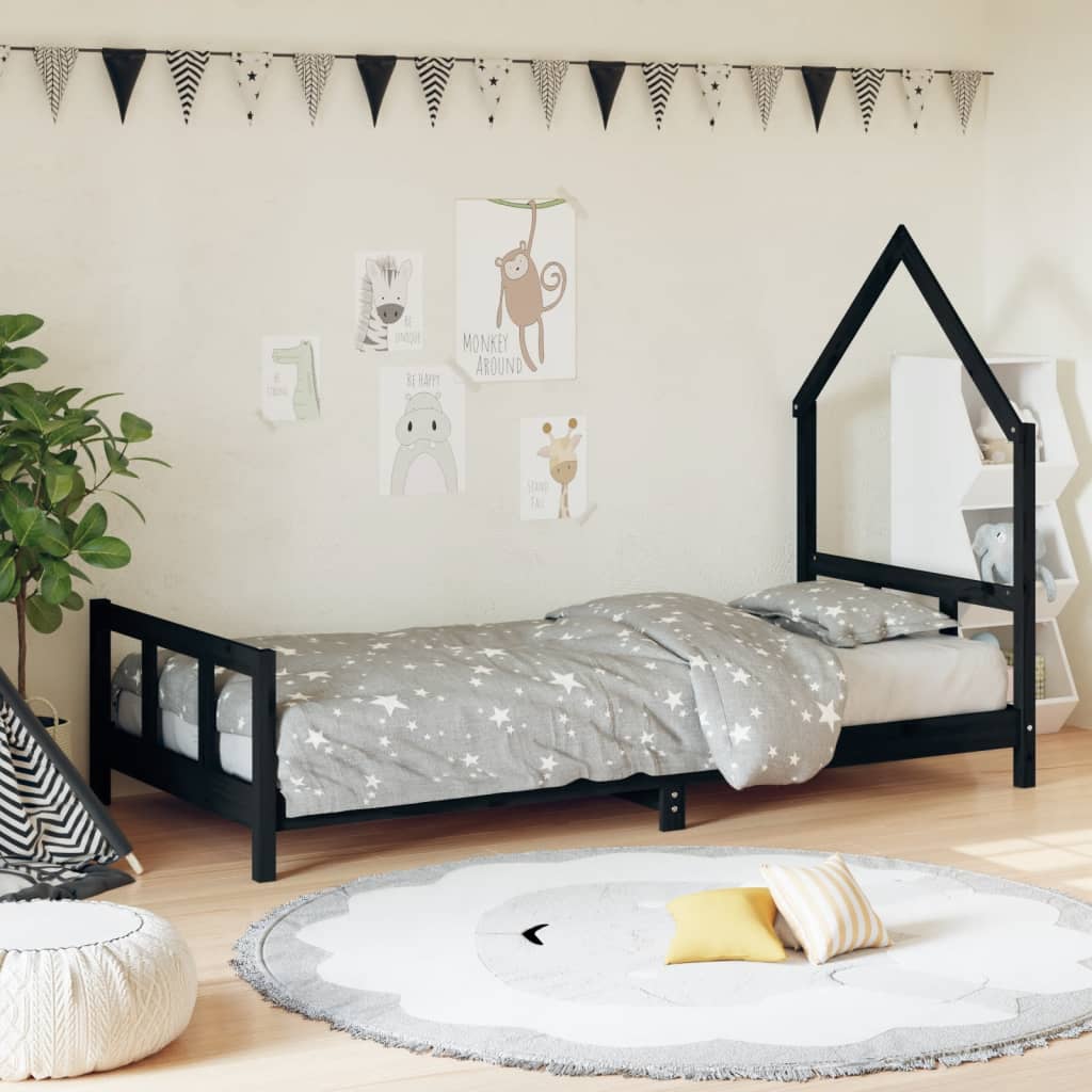 Kinderbedframe 90x200 cm massief grenenhout zwart is nu te koop bij PeponiXL, paradijselijk wonen!