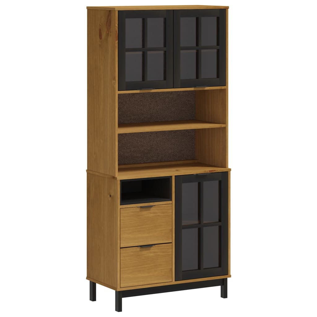 Hoge kast met glazen deuren FLAM 80x40x180 cm grenenhout is nu te koop bij PeponiXL, paradijselijk wonen!