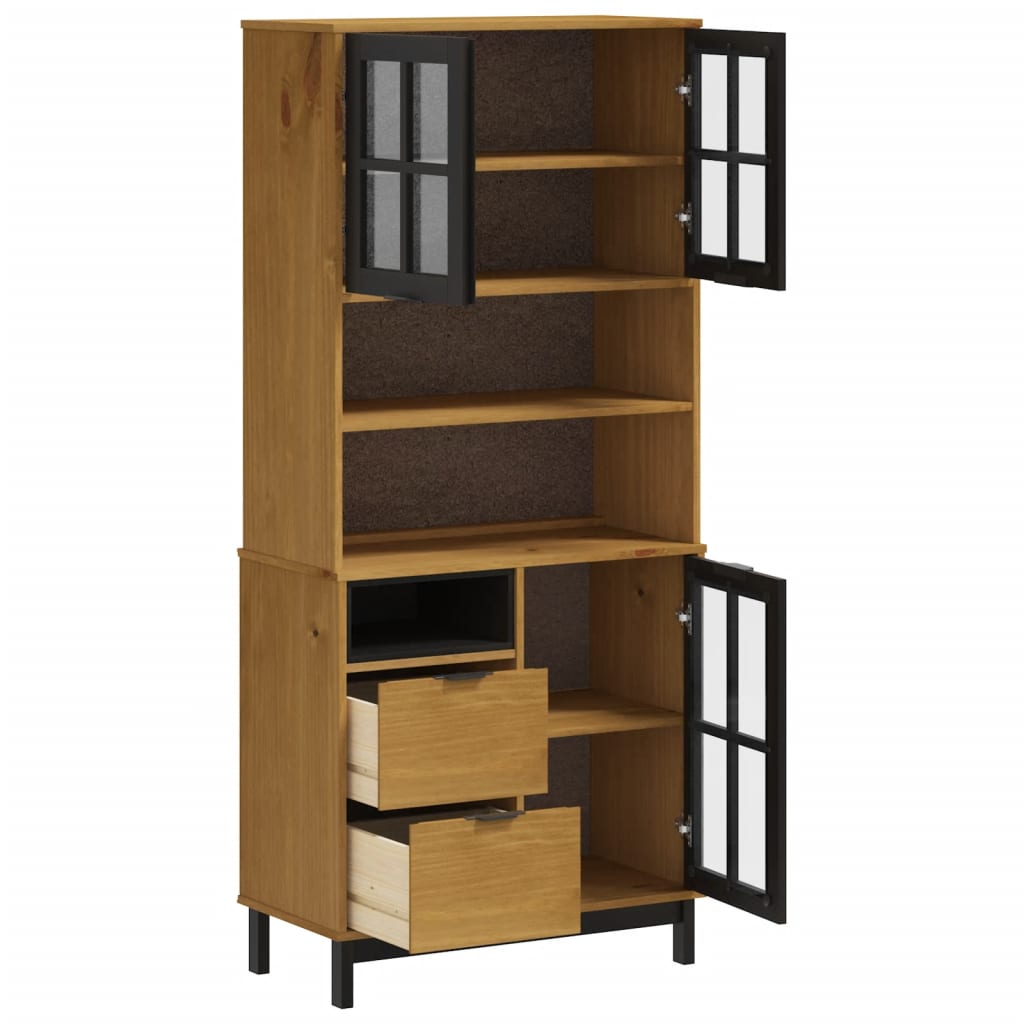 Hoge kast met glazen deuren FLAM 80x40x180 cm grenenhout is nu te koop bij PeponiXL, paradijselijk wonen!