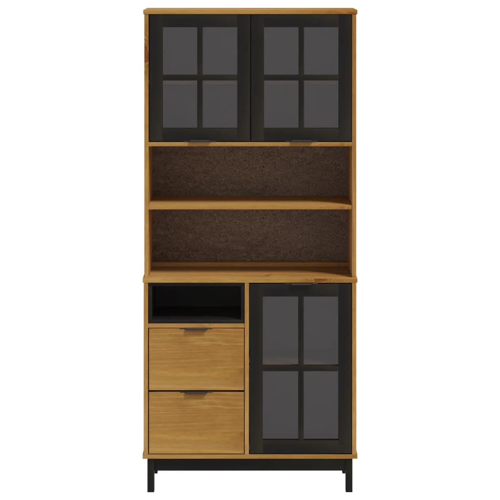 Hoge kast met glazen deuren FLAM 80x40x180 cm grenenhout is nu te koop bij PeponiXL, paradijselijk wonen!