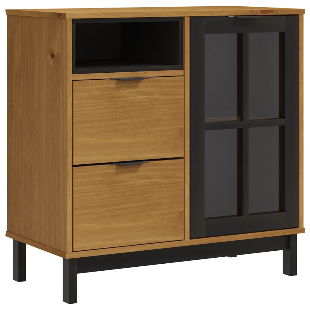Hoge kast met glazen deuren FLAM 80x40x180 cm grenenhout is nu te koop bij PeponiXL, paradijselijk wonen!