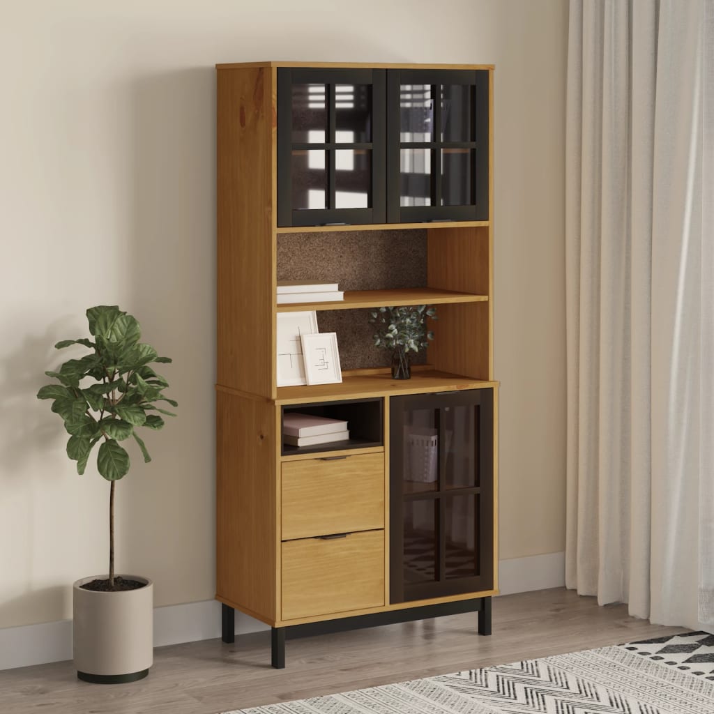 Hoge kast met glazen deuren FLAM 80x40x180 cm grenenhout is nu te koop bij PeponiXL, paradijselijk wonen!
