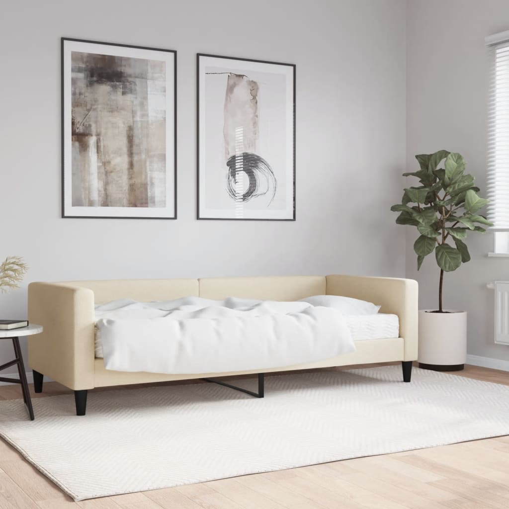 Slaapbank met matras 80x200 cm stof crèmekleurig is nu te koop bij PeponiXL, paradijselijk wonen!