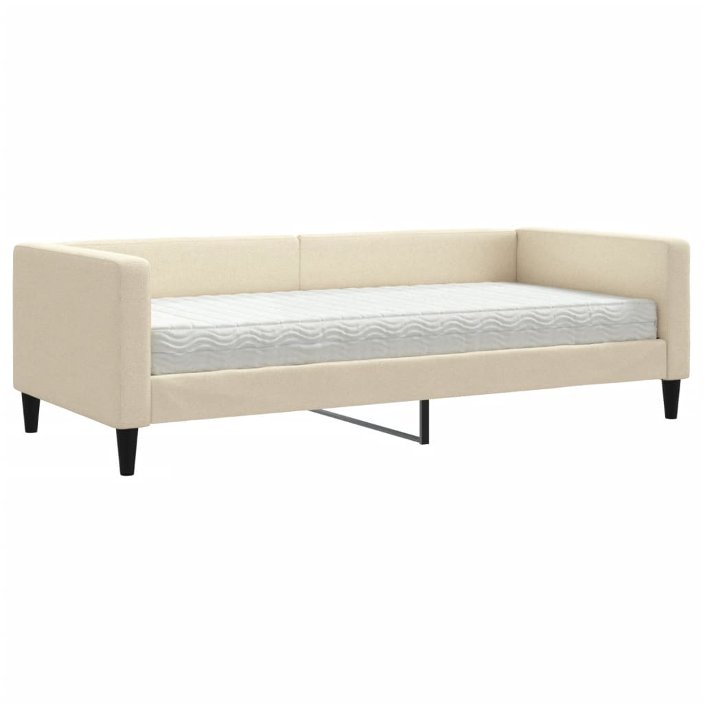 Slaapbank met matras 90x200 cm stof crèmekleurig is nu te koop bij PeponiXL, paradijselijk wonen!