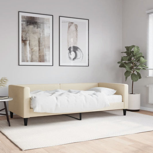 Slaapbank met matras 90x200 cm stof crèmekleurig is nu te koop bij PeponiXL, paradijselijk wonen!