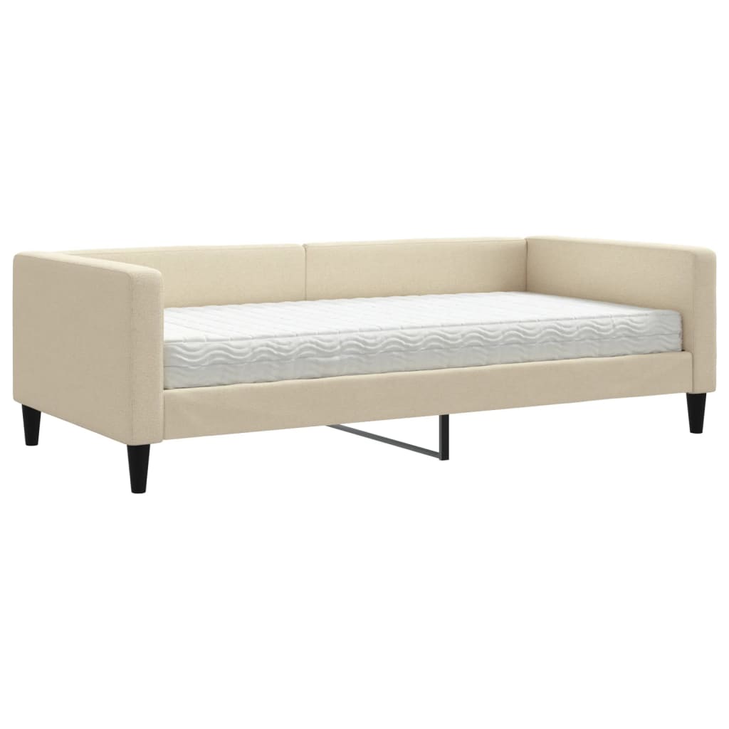Slaapbank met matras 100x200 cm stof crèmekleurig is nu te koop bij PeponiXL, paradijselijk wonen!