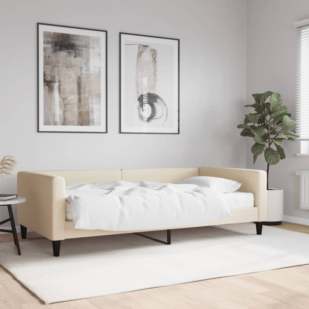 Slaapbank met matras 100x200 cm stof crèmekleurig is nu te koop bij PeponiXL, paradijselijk wonen!
