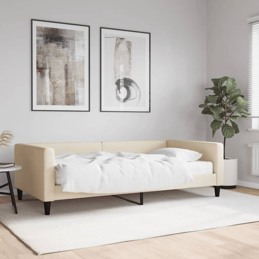 Slaapbank met matras 100x200 cm stof crèmekleurig is nu te koop bij PeponiXL, paradijselijk wonen!