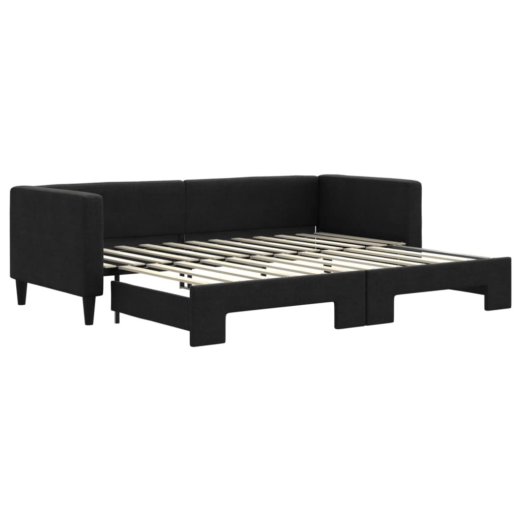 Slaapbank met onderschuifbed 80x200 cm stof zwart is nu te koop bij PeponiXL, paradijselijk wonen!