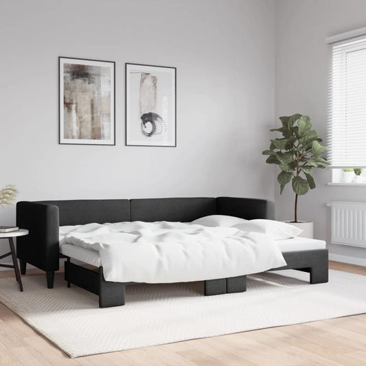 Slaapbank met onderschuifbed 80x200 cm stof zwart is nu te koop bij PeponiXL, paradijselijk wonen!
