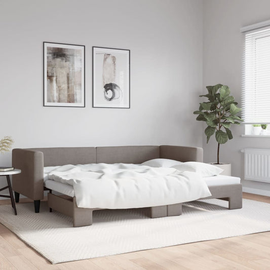 Slaapbank met onderschuifbed 80x200 cm stof taupe is nu te koop bij PeponiXL, paradijselijk wonen!