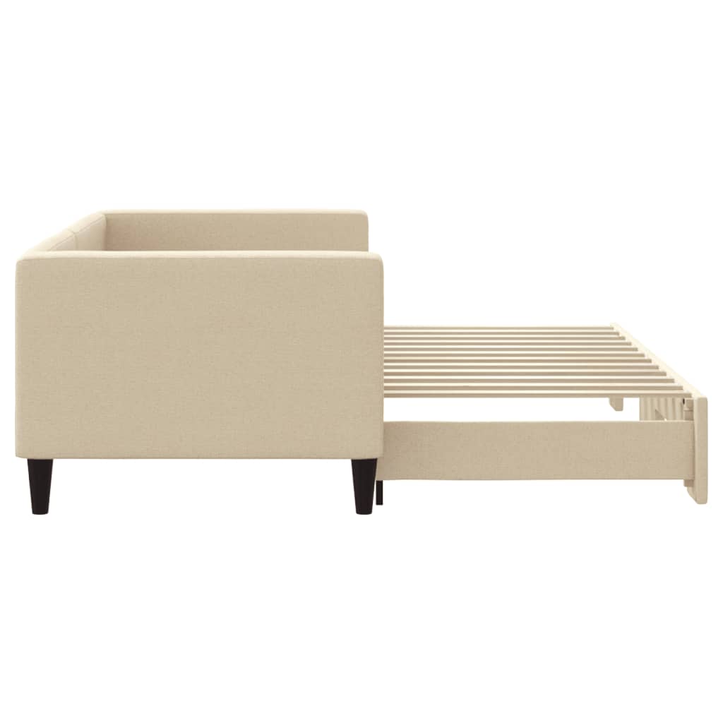 Slaapbank met onderschuifbed 80x200 cm stof crèmekleurig is nu te koop bij PeponiXL, paradijselijk wonen!