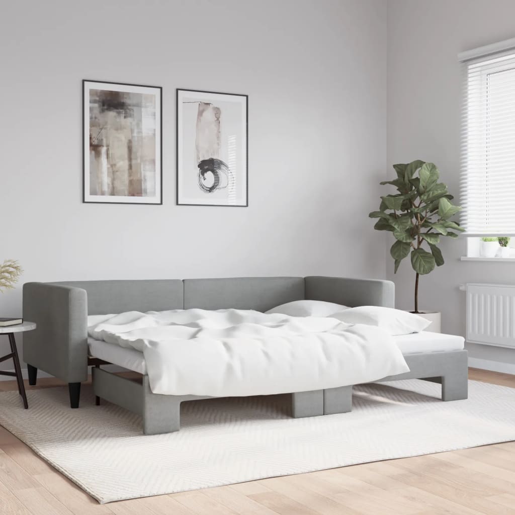 Slaapbank met onderschuifbed 90x200 cm stof lichtgrijs is nu te koop bij PeponiXL, paradijselijk wonen!