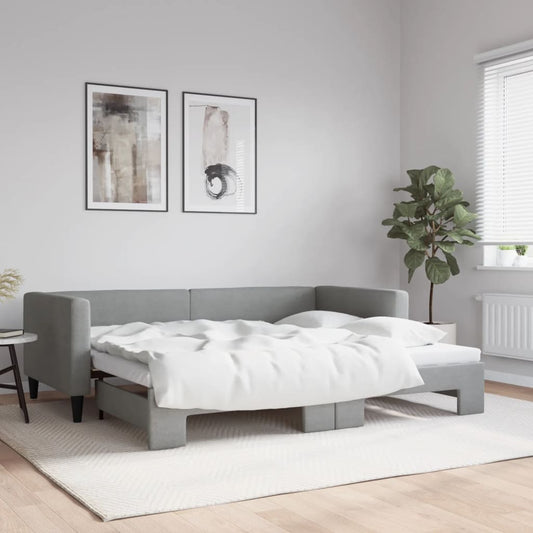 Slaapbank met onderschuifbed 90x200 cm stof lichtgrijs is nu te koop bij PeponiXL, paradijselijk wonen!