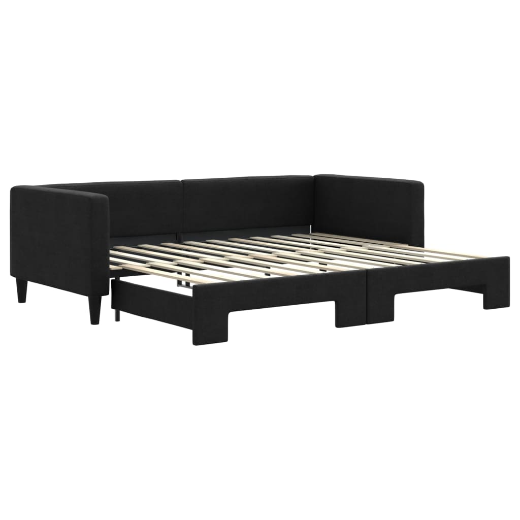 Slaapbank met onderschuifbed 90x200 cm stof zwart is nu te koop bij PeponiXL, paradijselijk wonen!