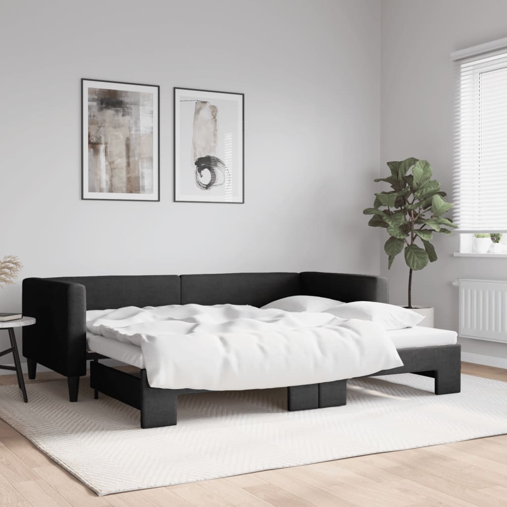 Slaapbank met onderschuifbed 90x200 cm stof zwart is nu te koop bij PeponiXL, paradijselijk wonen!
