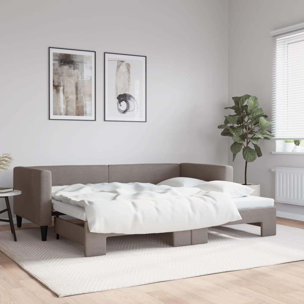 Slaapbank met onderschuifbed 90x200 cm stof taupe is nu te koop bij PeponiXL, paradijselijk wonen!