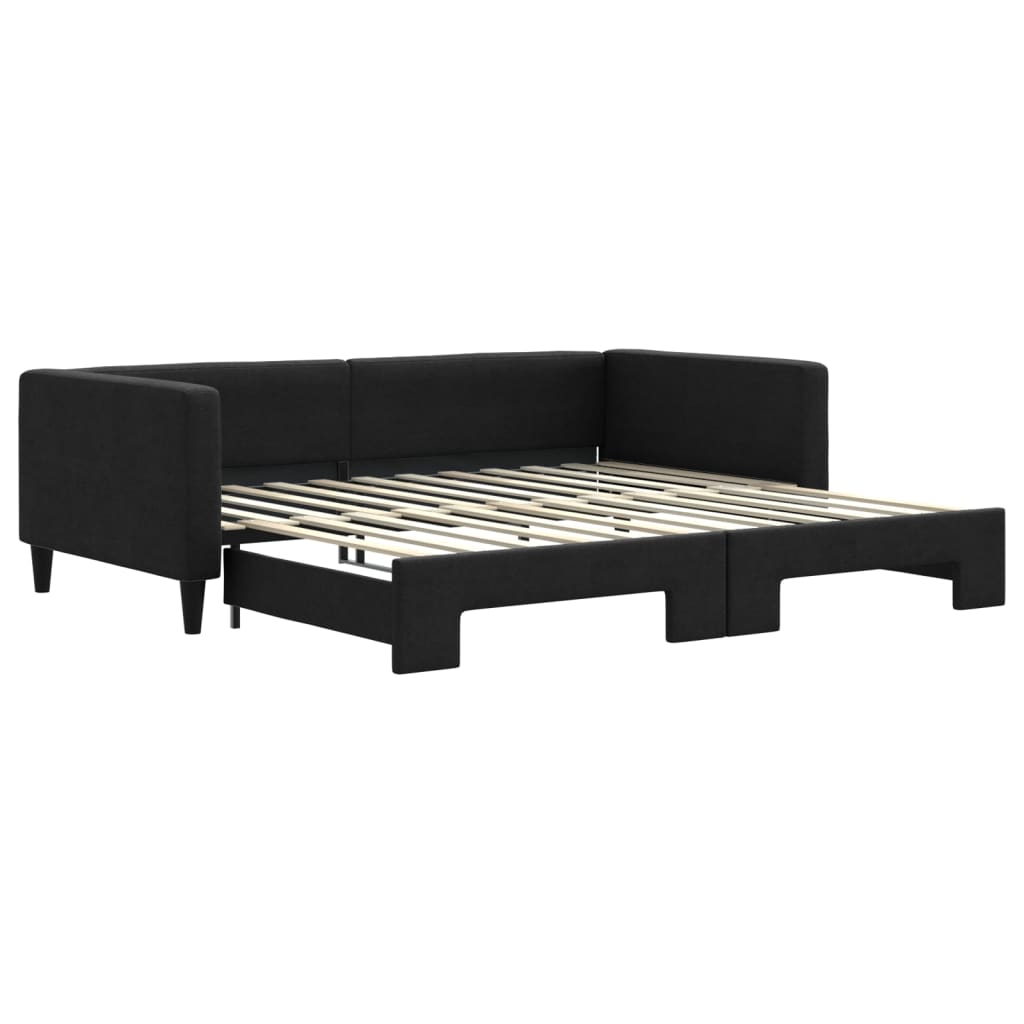 Slaapbank met onderschuifbed 100x200 cm stof zwart is nu te koop bij PeponiXL, paradijselijk wonen!