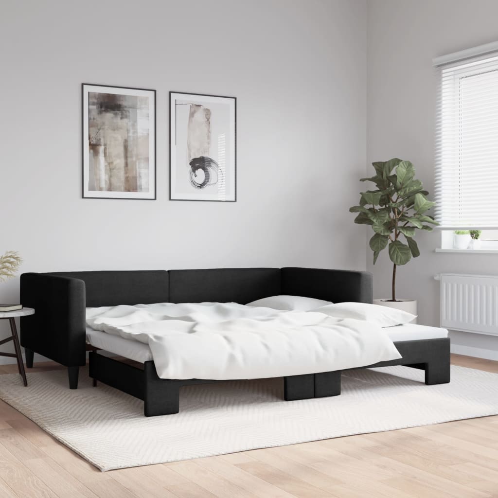 Slaapbank met onderschuifbed 100x200 cm stof zwart is nu te koop bij PeponiXL, paradijselijk wonen!