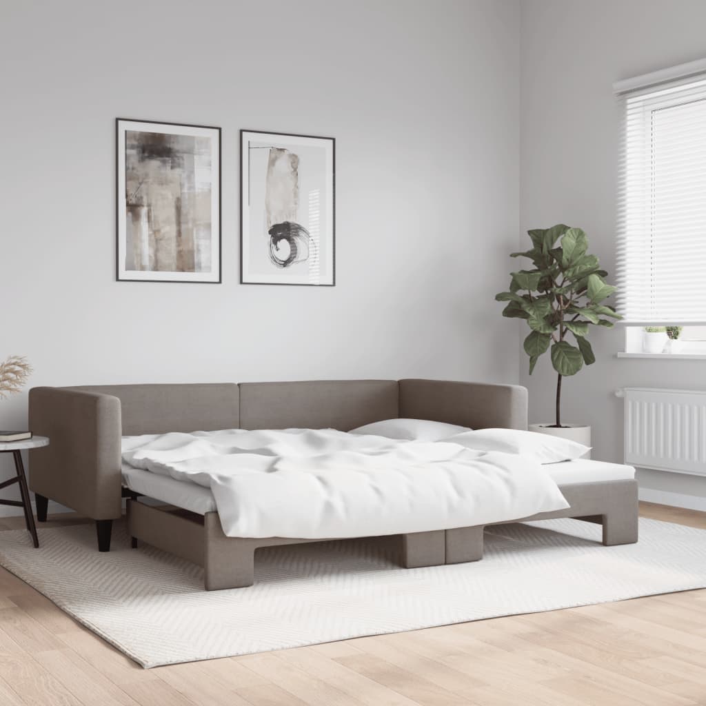 Slaapbank met onderschuifbed 100x200 cm stof taupe is nu te koop bij PeponiXL, paradijselijk wonen!