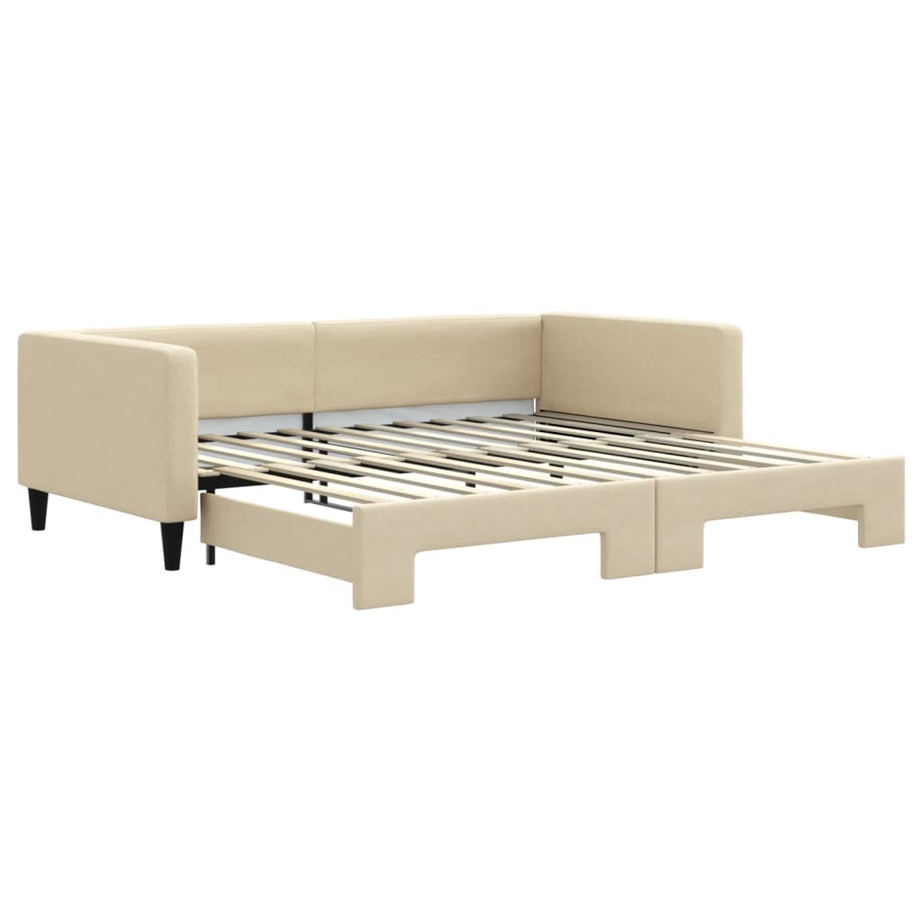 Slaapbank met onderschuifbed 100x200 cm stof crèmekleurig is nu te koop bij PeponiXL, paradijselijk wonen!