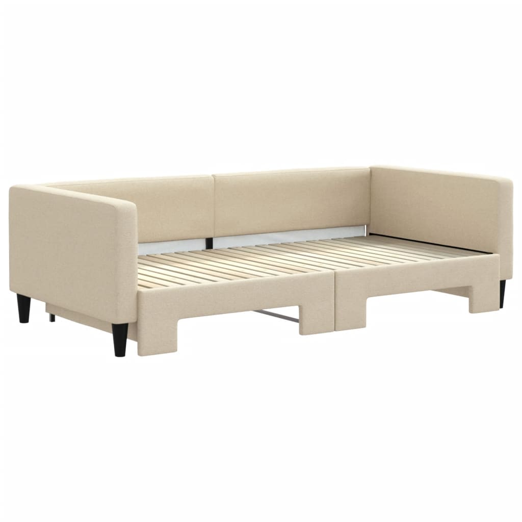 Slaapbank met onderschuifbed 100x200 cm stof crèmekleurig is nu te koop bij PeponiXL, paradijselijk wonen!