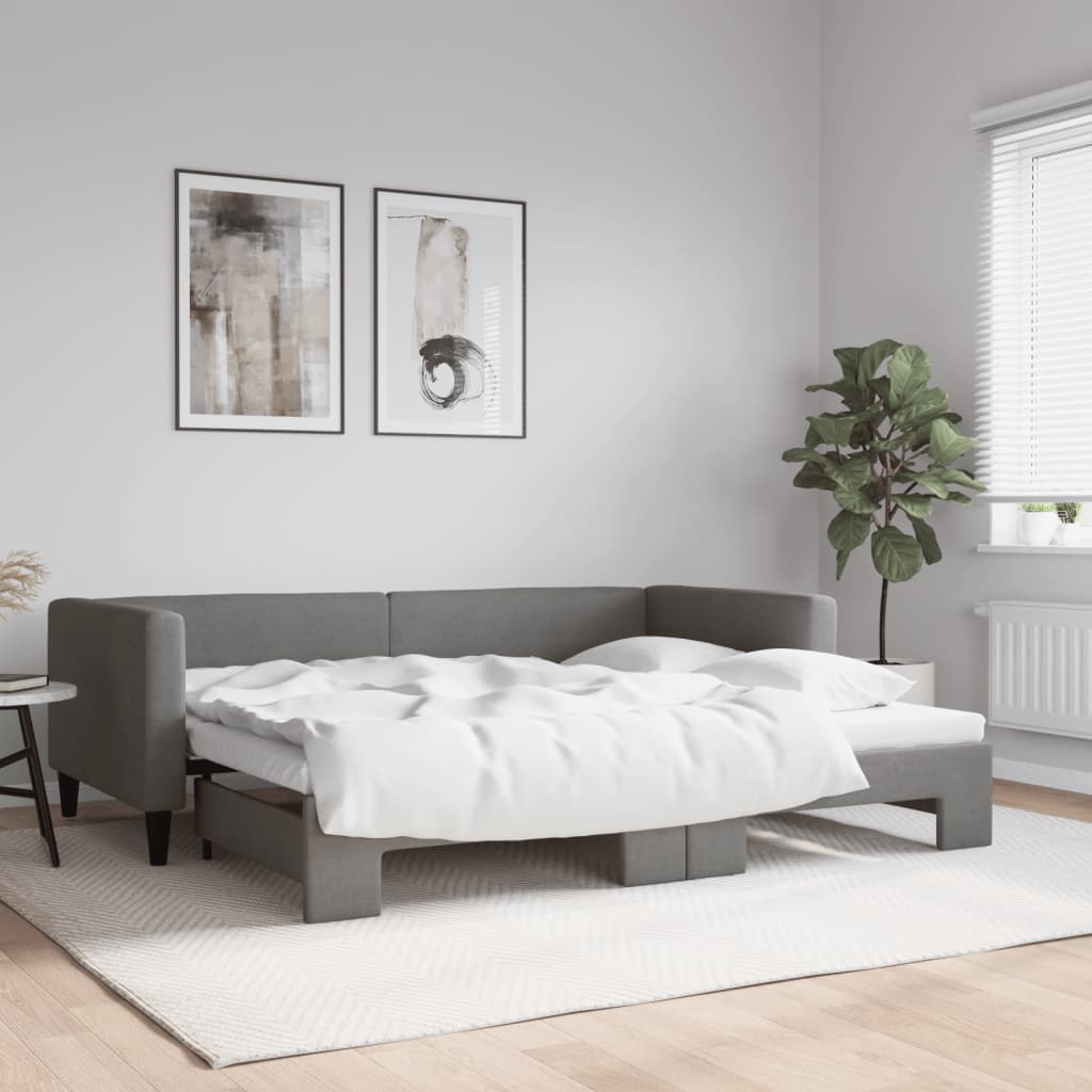 Slaapbank met onderschuifbed 90x190 cm stof donkergrijs is nu te koop bij PeponiXL, paradijselijk wonen!