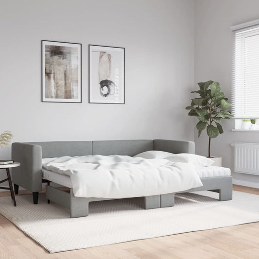 Slaapbank onderschuifbed en matrassen 80x200 cm stof lichtgrijs is nu te koop bij PeponiXL, paradijselijk wonen!