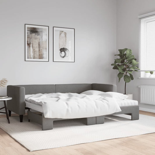 Slaapbank onderschuifbed matrassen 80x200 cm stof donkergrijs is nu te koop bij PeponiXL, paradijselijk wonen!