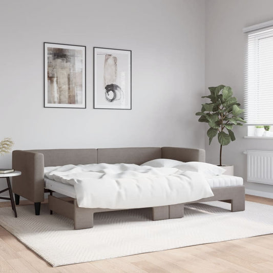 Slaapbank met onderschuifbed en matrassen 80x200 cm stof taupe is nu te koop bij PeponiXL, paradijselijk wonen!
