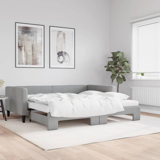 Slaapbank onderschuifbed matrassen 100x200 cm stof lichtgrijs is nu te koop bij PeponiXL, paradijselijk wonen!