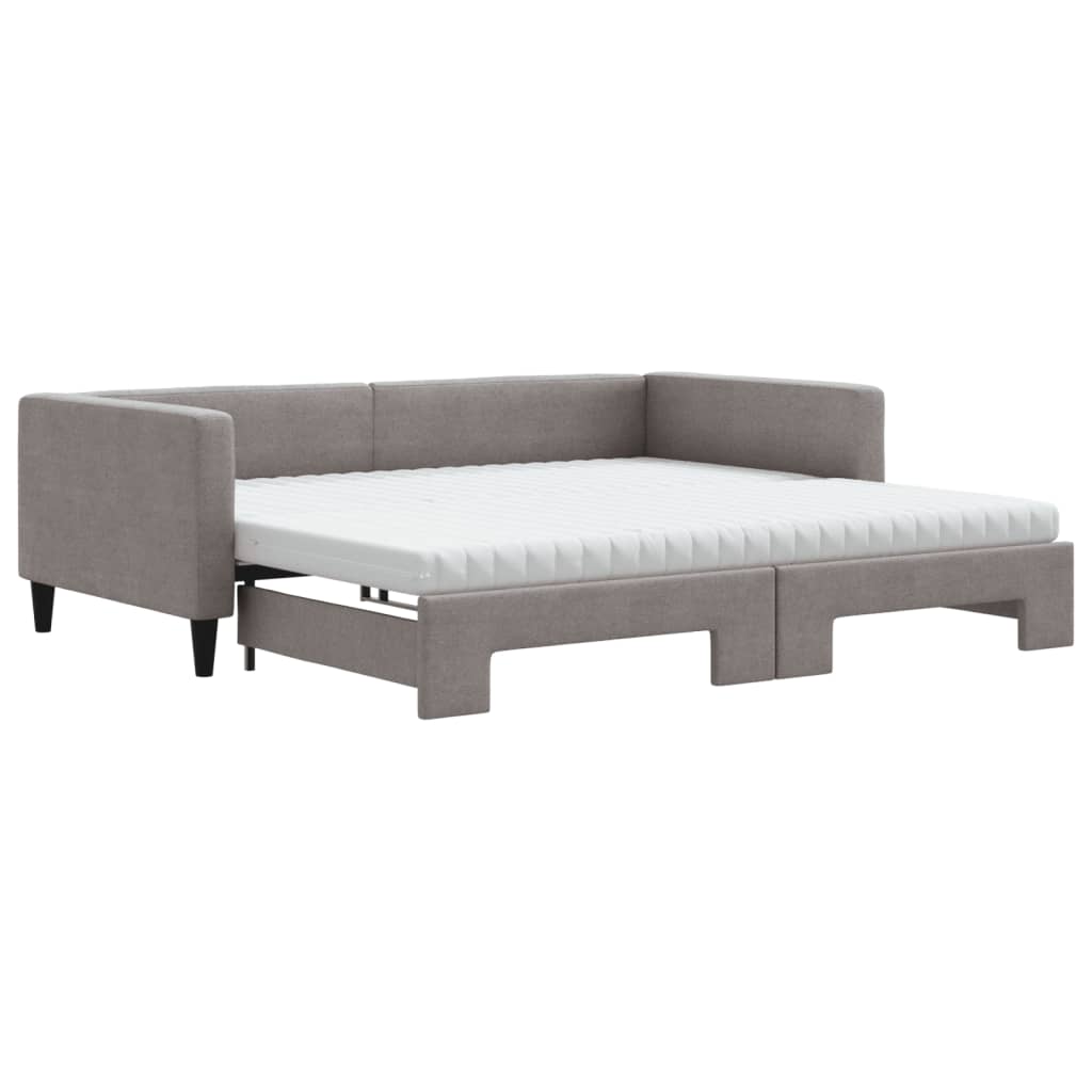 Slaapbank met onderschuifbed en matrassen 100x200 cm stof taupe is nu te koop bij PeponiXL, paradijselijk wonen!