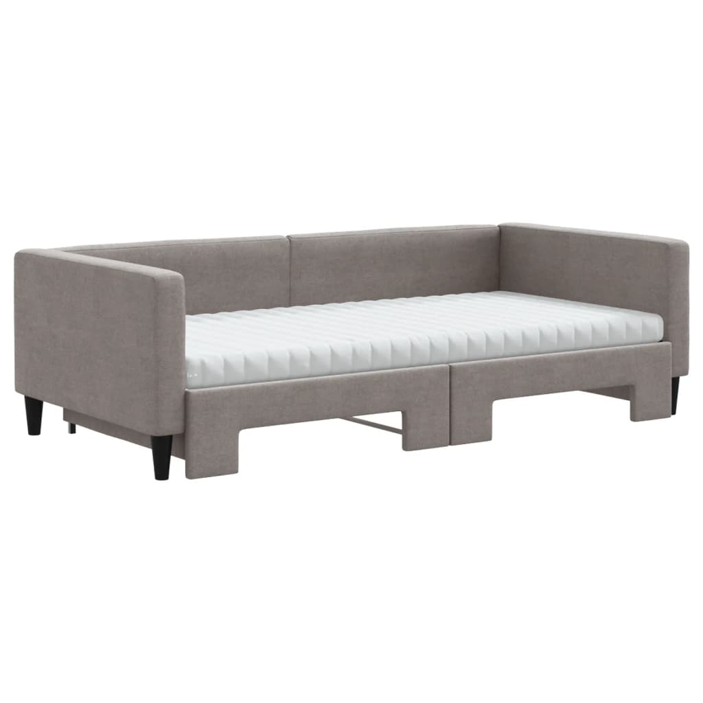 Slaapbank met onderschuifbed en matrassen 100x200 cm stof taupe is nu te koop bij PeponiXL, paradijselijk wonen!