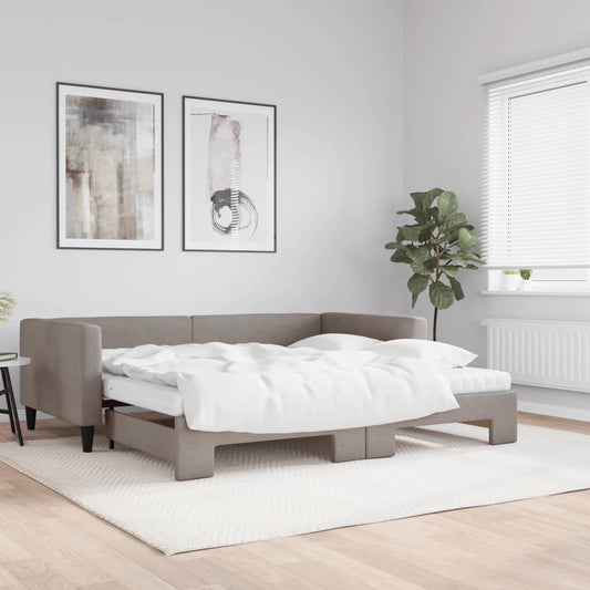 Slaapbank met onderschuifbed en matrassen 100x200 cm stof taupe is nu te koop bij PeponiXL, paradijselijk wonen!