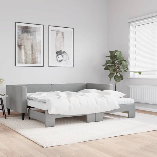 Slaapbank onderschuifbed en matrassen 90x190 cm stof lichtgrijs is nu te koop bij PeponiXL, paradijselijk wonen!